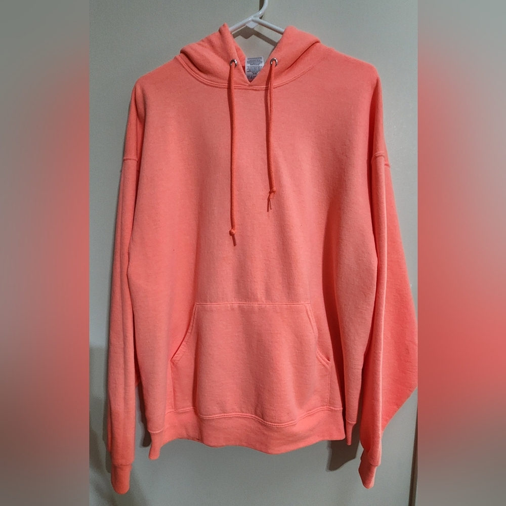 Jerzees NuBlend Coral Pink Oversized Long Sleeve Hoodie Size XL